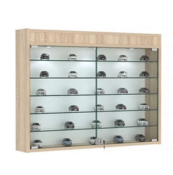 Витрина настенная №3-7А широкая с фризом и пятью стеклянными полками, Дуб сонома