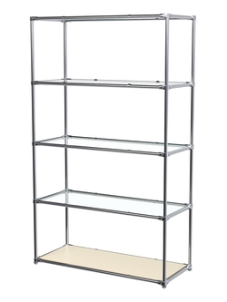 Торговый хромированный стеллаж с прозрачными полками №5, Крем Вайс