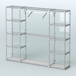 Торговая система ХРОМ (задняя стенка - стекло) 3600 мм с зеркальными полками и поручнями №11, Серый