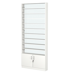 Стеллаж из ДСП с 10-ю полками 150x900 мм серии LEVEL-10 №9-1 (З/C - СТЕКЛО), Белый