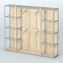 Торговая система ХРОМ (задняя стенка - ДСП) 2430 мм с прозрачными полками и поручнями №7, Дуб Сонома