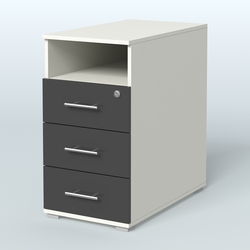 Тумба приставная с 3 ящиками (метабокс) и нишей с замком без топа Индиго Вуд, цвет белый + дуб светлый, Белый и Черный