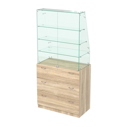 Закрытый прилавок с наклонным фасадным стеклом Селена-115, Дуб сонома