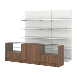 Комплект металлических стеллажей с полками и прилавков ЭК-3, Орех