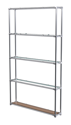 Торговый хромированный стеллаж с прозрачными полками №2, Орех