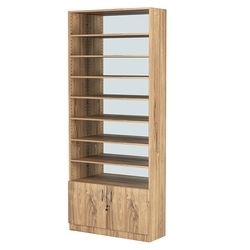 Стеллаж из ДСП с 8-ю полками 300x900 мм серии LEVEL-8 №12-2 (З/C - ЗЕРКАЛО), Дуб Канзас коричневый