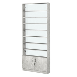 Стеллаж из ДСП с 8-ю полками 150x900 мм серии LEVEL-8 №9-1 (З/C - СТЕКЛО), Метрополитан Грей