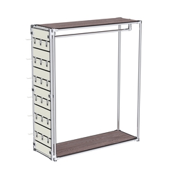 Хромированный стенд-вешало ETD-10 №1-3 (торец-ЭП) с полками ДСП 16мм, Ясень Анкор темный