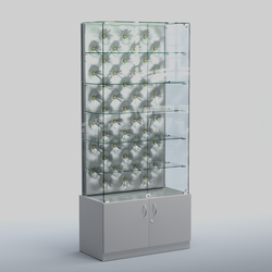 Высокая стеклянная витрина КАПИТОНЕ №505, Серый + Экокожа серебристая