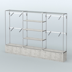 Торговая система ХРОМ без ДСП 3600 мм с тумбами Т11, полками ДСП и поручнями №3, Метрополитан Грей