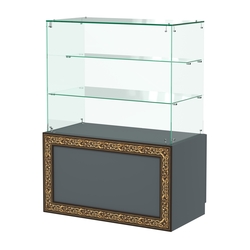 Стеклянный прилавок с декором и двумя прозрачными полками №СПБА-07, Темно-Серый