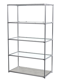Торговый хромированный стеллаж с прозрачными полками №6, Метрополитан Грей