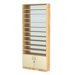 Стеллаж из ДСП с 10-ю полками 250x900 мм серии LEVEL-10 №11-2 (З/C - ЗЕРКАЛО), Дуб Золотистый и Крем Вайс