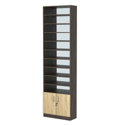 Стеллаж из ДСП с 9-ю полками 250x600 мм серии LEVEL-9 №4-2 (З/C - ЗЕРКАЛО), Дуб Венге + Дуб Сонома