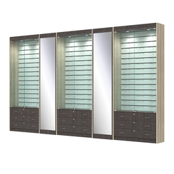 Комплект витрин под очки №10+1+10+1+10 (закрытый доступ), Дуб Венге и Дуб Сонома