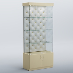 Высокая стеклянная витрина КАПИТОНЕ №1, Крем вайс + Экокожа белая