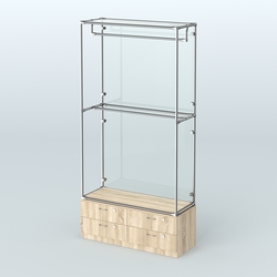 Торговая система ХРОМ (задняя стенка - стекло) 1200 мм №1-2 с тумбой Т-14 и поручнями, Дуб Сонома