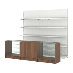 Комплект металлических стеллажей с полками и прилавков ЭК-4, Орех