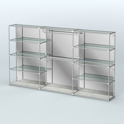 Торговая система ХРОМ (задняя стенка - зеркало) 3600 мм с прозрачными полками и поручнями №1, Метрополитан Грей