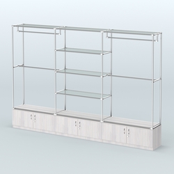 Торговая система ХРОМ без ДСП 3600 мм с тумбами Т21, прозрачными полками и поручнями №2, Ясень Анкор светлый