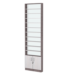 Стеллаж из ДСП с 10-ю полками 100x600 мм серии LEVEL-10 №1-1 (З/C - СТЕКЛО), Ясень Анкор темный + Ясень Анкор светлый