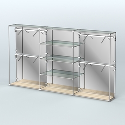 Торговая система ХРОМ (задняя стенка - зеркало) 3600 мм с прозрачными полками и поручнями №5, Дуб Сонома