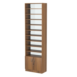 Стеллаж из ДСП с 9-ю полками 300x600 мм серии LEVEL-9 №5-1 (З/C - СТЕКЛО), Орех