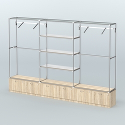 Торговая система ХРОМ без ДСП 3600 мм с тумбами Т15, зеркальными полками и поручнями №6, Дуб Сонома