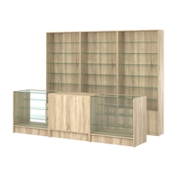 Комплект стеллажей со стеклянными полками U-6 №12 и прилавков ЭК-04, Дуб сонома