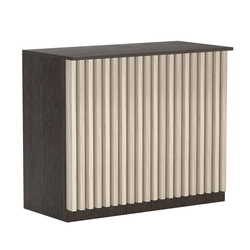 Торговый стол-прилавок широкий с планками серии ВЕРТИКАЛЬ №20, Дуб Венге и Дуб Сонома