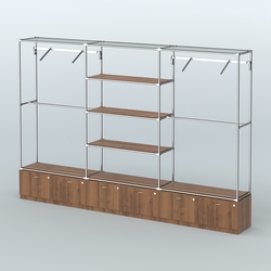 Торговая система ХРОМ без ДСП 3600 мм с тумбами Т15, полками ДСП и поручнями №6, Орех