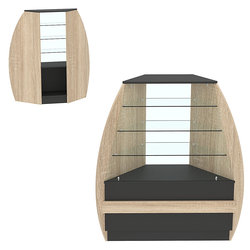 Торговый прилавок со стеклом серии БРИЗ №3 угловой (внешний угол), Черный + Дуб Сонома