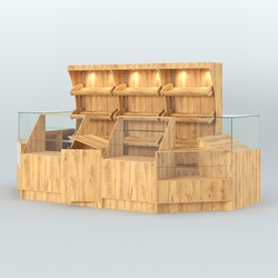 Пристенный павильон с прилавками из ДСП для продажи хлеба и выпечки №4, Дуб Золотистый