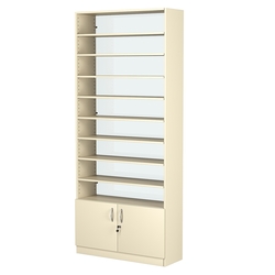 Стеллаж из ДСП с 8-ю полками 300x900 мм серии LEVEL-8 №12-1 (З/C - СТЕКЛО), Крем Вайс