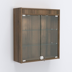 Витрина настенная №201-3А с прозрачными полками и фризом с подсветкой, Орех