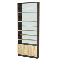 Стеллаж из ДСП с 8-ю полками 150x900 мм серии LEVEL-8 №9-2 (З/C - ЗЕРКАЛО), Дуб Венге + Дуб Сонома