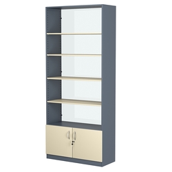 Стеллаж из ДСП с 4-мя полками 350x900 мм серии LEVEL-4 №13-1 (З/C - СТЕКЛО), Темно-серый + Крем Вайс