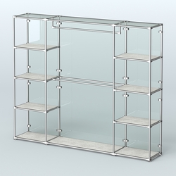 Торговая система ХРОМ (задняя стенка - стекло) 2430 мм с полками ДСП и поручнями №3, Метрополитан Грей