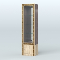 Витрина зеркальная с декором №ВБА-4, Ясень Анкор темный и Дуб Сонома