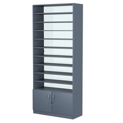 Стеллаж из ДСП с 9-ю полками 350x900 мм серии LEVEL-9 №13-1 (З/C - СТЕКЛО), Темно-Серый