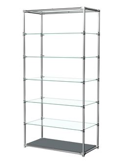 Пристенный торговый стеллаж ЛАЙТ с глубокими прозрачными полками №4, Темно-Серый