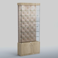 Высокая стеклянная витрина КАПИТОНЕ №31, Дуб сонома + Экокожа золотистая
