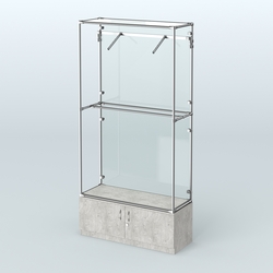 Торговая система ХРОМ (задняя стенка - стекло) 1200 мм №4-4 с тумбой Т-21 и поручнями, Метрополитан Грей