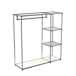 Хромированный стенд-вешало TD-40 №1-4 Хром с полкой Зеркало 4мм, Белый