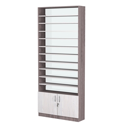 Стеллаж из ДСП с 10-ю полками 250x900 мм серии LEVEL-10 №11-1 (З/C - СТЕКЛО), Ясень Анкор темный + Ясень Анкор светлый