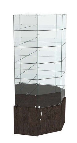 Витрина "Истра" угловая №916, пятигранная (задние стенки - зеркало), Дуб Венге