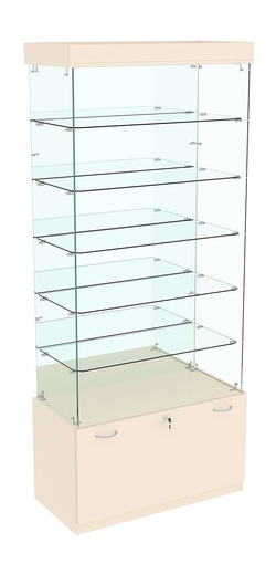 Витрина Кристалл №603 прямоугольная (З/C - зеркало), без дверей, Крем Вайс