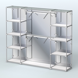 Торговая система ХРОМ (задняя стенка - зеркало) 2430 мм с полками ДСП и поручнями №7, Ясень Анкор светлый
