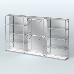 Торговая система ХРОМ (задняя стенка - зеркало) 3600 мм с зеркальными полками и поручнями №6, Ясень Анкор светлый