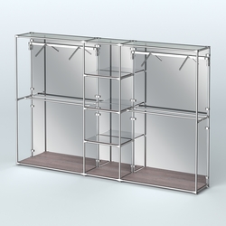 Торговая система ХРОМ (задняя стенка - зеркало) 3600 мм с зеркальными полками и поручнями №12, Ясень Анкор темный